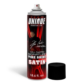 TEAM UNIQUE Tire Shine Satin – 18.6 Fl Oz (550mL) | Advanced Formula for a Lasting Satin Sheen | Protects Tires from Cracking and Fading | Low-Sling Spray for Easy Application on All Tire Types