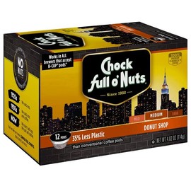 Chock Full O’Nuts Donut Shop Medium Roast, K Cup Compatible Coffee Pods, Eco-Friendly Keurig-Compatible Single Serve Cups, 12 Count (Pack of 1)