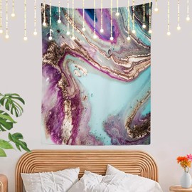 Shrahala Violet Golden Marble Wall Tapestry, Ultra Violet Traditional Ottoman Wall Hanging Large Tapestry Decoration Polyester Fiber White Hem Around for Dorm Room Bedroom 82.7 x 59.1 in