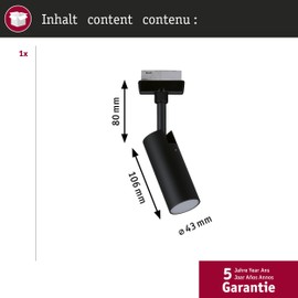 Paulmann 95592 3-Step-Dim Tubo URail LED Single Spot 150lm 4W 3000K Dimmable 230V Black Matt Rail System