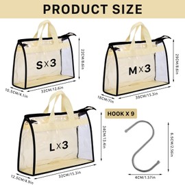 9 Pack Dust Bags for Purses and Handbags,Purse Storage Organizer for Closet,Handbag Dust Bags,Clear Handbag Storage Organizer,Purse Cover Hanging Closet Organizer with Zipper,Handles & Hooks