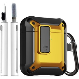 Wonjury Upgraded Armor Secure Lock Airpod Case for Men Lock with Cleaner kit,Shockproof Protective Case for Apple AirPod 2&1 Wireless Cases Women (Black/Yellow)