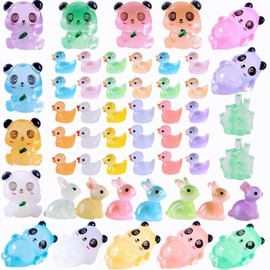 Yiqicomle 53pcs Glow Resin Animals, Tiny Luminous Resin Animals Little Small Animal Figurines Glow in the Dark Tiny Panda Rabbit Duck for Dollhouse Fairy Garden Landscape Aquarium Decor