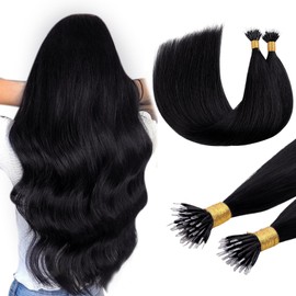 DOORES Nano Hair Extensions Jet Black, 14 Inch 50g 50s Nano Hair Extensions Real Human Hair, Hair Extensions Nano, Cold Fusion Nano Ring Human Hair Extensions