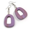 55mm Long/Antique Lilac Purple Painted Wood O-Shape Drop Earrings