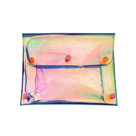 AfitLulu Holographic Makeup Bag, Waterproof Travel Cosmetics Organizer Pouch for Women, Snap Closure Iridescent Coin Wallet to Store Makeup Brushes, Keys, Small Items(7.8 * 3.5inches) (A)