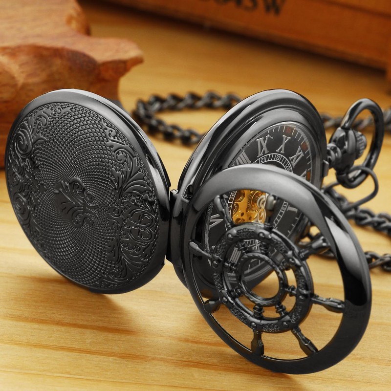 Tiong Black Rudder Pattern Double Opening Case Men's Mechanical Pocket