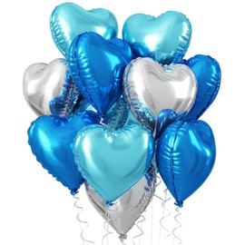 18PCS Blue Silver Heart Foil Balloons, Royal Blue and Silver Heart Shape Foil Balloons Baby Blue and Silver Heart Mylar Balloons Party Decoration for Birthday Wedding Baby Shower Celebration, 18inch
