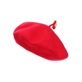 Zasy Women Solid Color Beret Wool French Beanie Cap Hat Handmade Wool Felt Flower (Red)