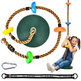 HeyZoo Columpio de árbol para niños, capacidad de 330 libras, cuerda de escalada con plataformas y asiento de columpio de disco, accesorios para patio trasero al aire libre con mosquetones y correa gruesa, color verde