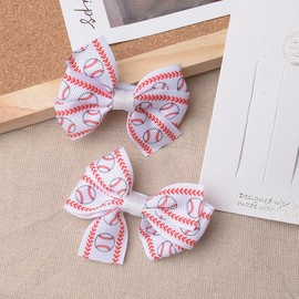 Baseball Hair Bows for Women Girls Red Hair Accessories for Girls Women Sports Hair Clips for Women Girls Red White Hair Bow Softball Bow Hair Clip for Girls Women Sports Theme Bow Hair Clips 2pcs