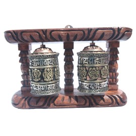 mytibetshop Tibetan Prayer wheel, Om mane prayer wheel, Multi Prayer Wheel, wall mount prayer wheel, Prayer wheel with wood frame , hand made by Himalayan artisan in Nepal