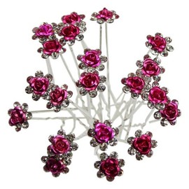 TQWY Lovely Charm 20pcs Wedding Bridal Party Diamante and White Faux Prom Pearl Flower Rhinestone Crystal Hair Pins Clips Grips Pins Hairpins Bridesmaid Clips (C Hot pink)