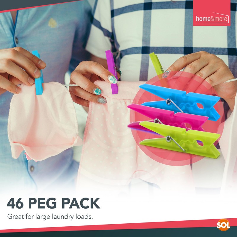 SOL 46pk Plastic Clothes Pegs - Extra Strong Assorted Laundry