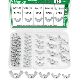 Aienxn 40PCS SAE Wing Nuts Assortment Kit, 4 Sizes- 5/32", 3/16", 1/4", 5/16", Zinc Plated Wingnuts Fasteners, Parts Butterfly Wing Nut
