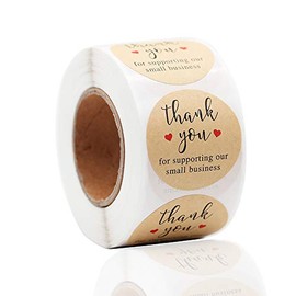 YOGET - Pegatinas de agradecimiento de papel Kraft de 1,5 pulgadas, 500 etiquetas por rollo