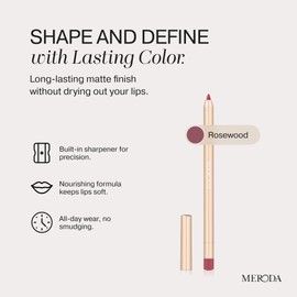 MERODA® Signature Lip Liner [DEFINING] - Lipliner for Hydrating Lips & Long Lasting - Lip Pencil Opaque & Vegan - Lip Liner Pencil with Mini Sharpener (Rosewood, 0.5 g)