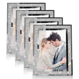 Egofine 5x7 Picture Frames Set of 4, Glass Picture Frames Silver Crystal Wedding Photo Frames for Tabletop Display Vertically or Horizontally