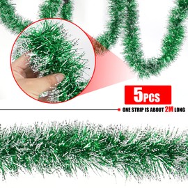 Tinsel Garland Christmas Green, Pack of 5 Christmas Garlands, Shiny Garland, Christmas Decoration, Christmas Tree Decoration, Garland, Tinsel Garland, Christmas Tree Decoration