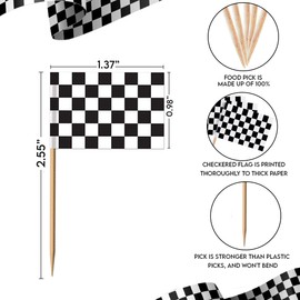 Performore 100 Pack of Checkered Racing Flag Toothpicks, Mini Topper Flags for Cupcakes, Decoration Supplies for Birthday Party, Appetizers Dinners Occasions