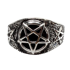 JAJAFOOK Jewelry Men's Stainless Steel Retro Evil Satanist Inverted Pentagram Rings