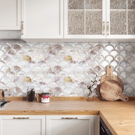 WESTICK Shell Peel and Stick Backsplash for Kitchen Colorful Bathroom Backsplash Peel and Stick Waterproof Shower Walls 3D Textured Back Splash Stick on Tile for Laundry Room Sink 10 Sheets 12” x 12”