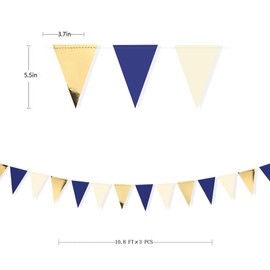 30ft Party Decorations in Gold Beige Blue Navy Paper Hanging Triangle Flag Pennant Banner Garland Stamin for Hen Night Engagement Wedding Birthday Anniversary