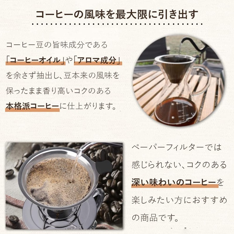 +kuRo Coffee Dripper Coffee Filter, Stainless Steel, Paperless Fixture, Sterless