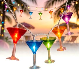 Romasaty Cocktail Glass String Lights, 8.5Ft Tropical Beach Themed Wine Glass String Lights with 10 LED Cup Lights, Plug in Summer Patio Fairy Lights for Camp Tent Holiday Party Garden Bedroom