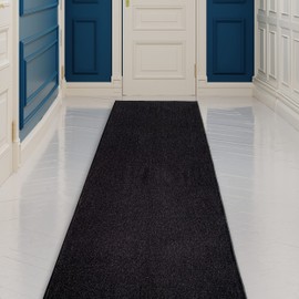 CreativeDeco Custom Made Runner Rug Low Pile with Rubber Backing for Kitchen Foyer Hallway Entry Choose Your Length Size 31 Inch Wide Solid and Plain Black Color (16 feet x 31 Inch)