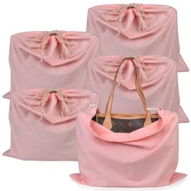 HAMBOLY 100% Cotton Bags 5 Pack Dust Cover Storage Pouch with Drawstring Closure for Packaging Handbags Purses Pocketbooks Shoes Boots, Pink (21 x 19 in)