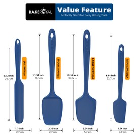 BakeRoyal Silicone Spatula Set - 4-Piece Rubber Spatulas Silicone Heat Resistant 600°F for Everyday Task - Seamless Design Kitchen Spatulas for Nonstick Cookware - Royal Blue