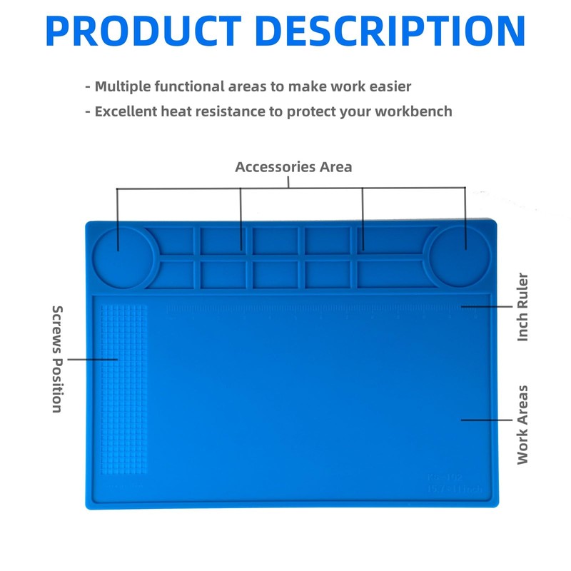 Kaisiking Electronic Repair Work Mat,Heat Resistant Silicone Solder Mat for