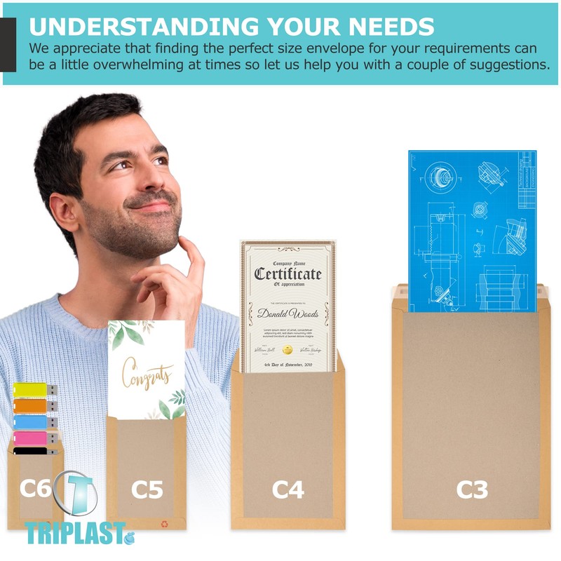 Triplast 10 x A4 C4 Manilla Hard Board Back Envelopes