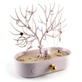 Antler jewelry rack with drawer, Aluminium alloy handle and PU leather Organizer for Ring Earrings Necklace Bracelet