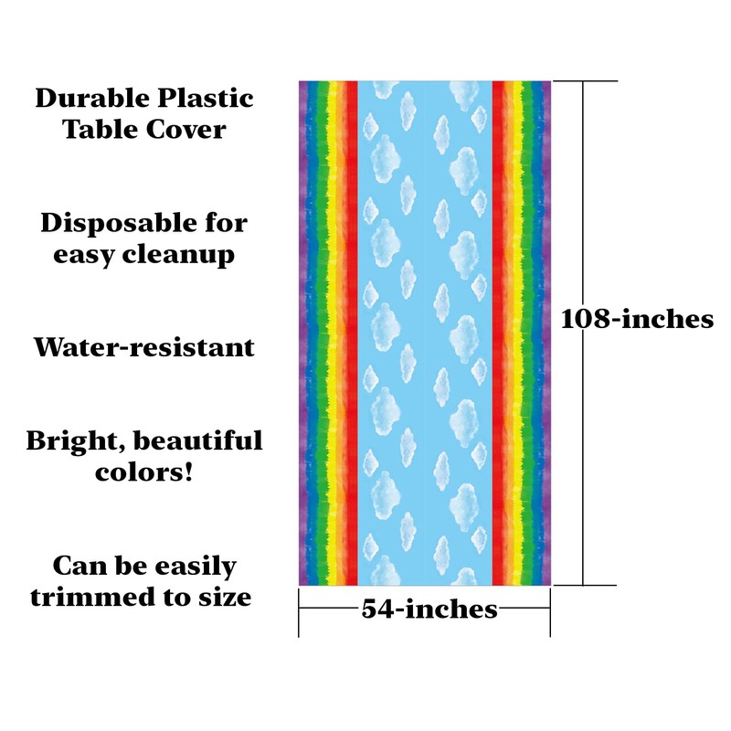 Iconikal Plastic Tablecloth Table Cover, Rainbow, 54 x 108-inches, 3