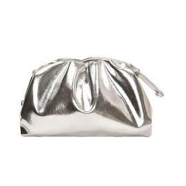 MILATA Dressy Vegan Leather Metallic Ruched Clutch Purse for Women Pleated Evening Bag for Wedding Party Prom (silver)