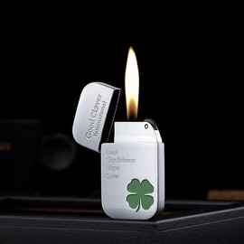 Metal Soft Flame Lighters Luck Clover Pattern Grinding Wheel Vintage Lighter Cool Pipe Lighters Perfect for Outdoor Camping Men's Women Gifts (Silver)