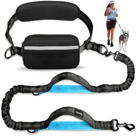 Uppetly Hands Free Dog Running Leash with Zipper Pouch, Dual Handle, Elastic Bungees Retractable Rope for Medium and Large Dogs, Waist Bag Pack Carry Phones for Walking Hiking Biking (Large, 25-120lb)