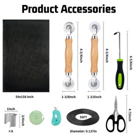 Window Screen Replacement,Screen Door Repair Kit, 59"x158" Black Window Screen Mesh,Including 50 FT Splines+Hooks+2 Rollers+8 Clips+Scissors+Knife+Tape Measure,Fully Equipped Window Screen Repair Kit