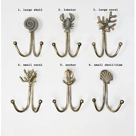 Knobs By Blossom Double Antique Brass Sea-Life Marine Nautical Hook (Lobster)