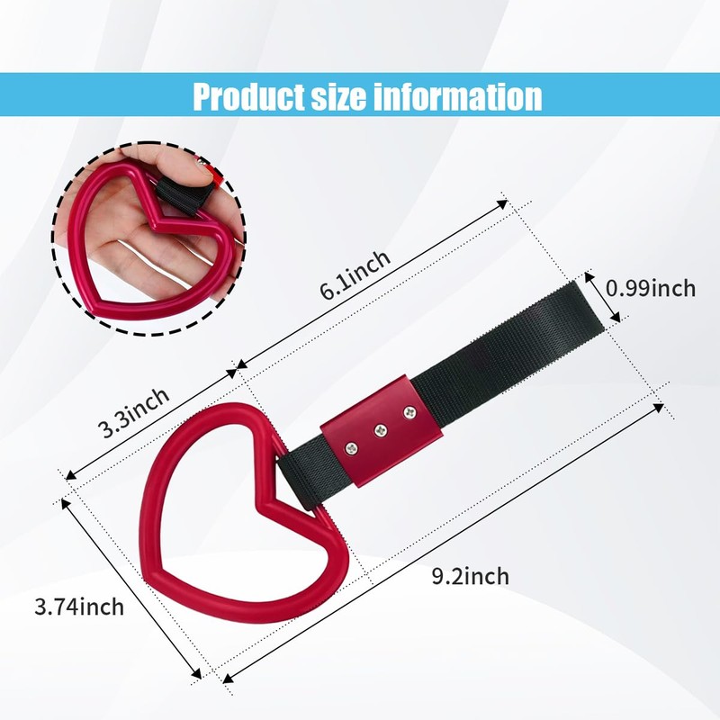 2PCS Heart-Shaped Car Handle Straps, Auto Grap Handle Warning Pull