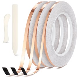 Innconee 5 Pcs Black Backed Copper Foil Stained Glass Black Lined Foil Copper 3 Sizes for Stained Glass Set Hand Foiler Supplies Craft Art Tools(3/16, 7/32, 1/4in X 108ft)