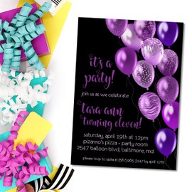 Purple And Black Birthday Party Invitations With Envelopes