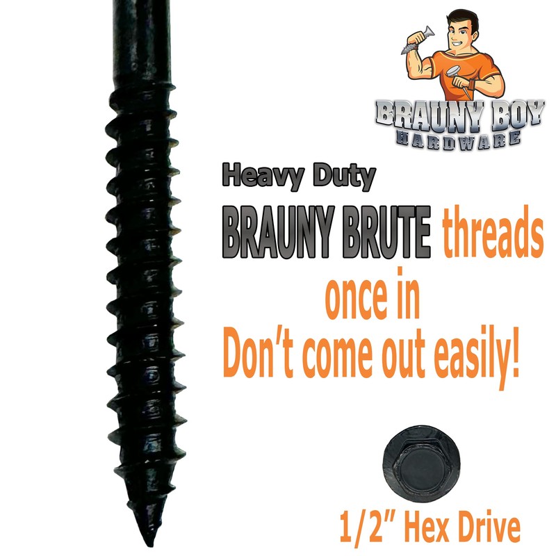 (25) 3/8” X 4” Black Hex Head Lag Wood Screws,