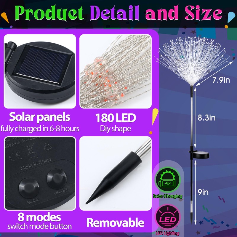 Tujoe 4 Pack Valentine's Day Solar Firework Lights Decorations Garden