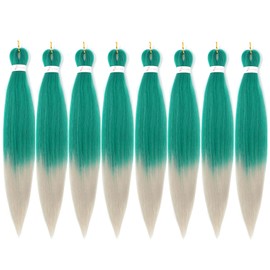 Pre Stretched Braiding Hair 26 inch Green/Grey Braiding Hair for Black Women 8Packs Crochet Boho Braiding Hair Non Toxic (26 Inch(8packs), Green/Grey)