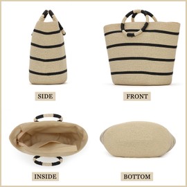 Freiesoldaten Large Straw Tote Bag for Women Summer Beach Bag Rattan Braided Handbag Crochet Tote, beige