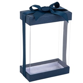 Hammont Clear Plastic Gift Boxes (6 Pack) Bakery Boxes with Base, Lid & Ribbon | For Cakes, Pastries, Cupcakes & Party Favors (Navy Blue, 7.5x5x2.5”)