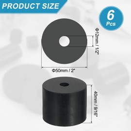 uxcell 6 Pcs Multi Purpose Rubber Spacer, 0.5" OD x 2" ID x 1.6" Thickness Anti-Vibration Isolation Rubber Bushings Grommets Spacers Washers for Home Cars Boat Accessories (Black)